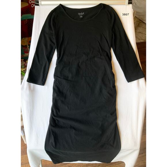 Isabel Maternity Women Midi Dress size XS Stretchy 3/4 Sleeve Solid Black - Picture 2 of 10